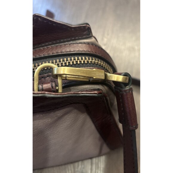 FOSSIL Logan Leather GREY /Brown Bi-Color Satchel Small Crossbody w Strap - Picture 5 of 9